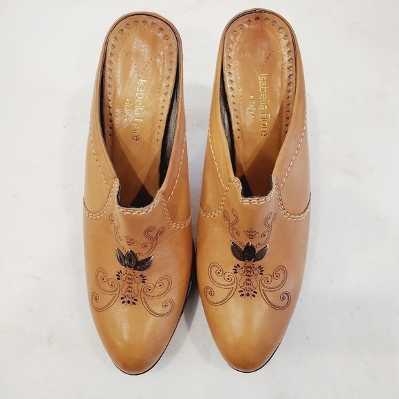 Isabella Fiore Mule Clogs Heels Brown Leather Made in Italy - Picture 4 of 8